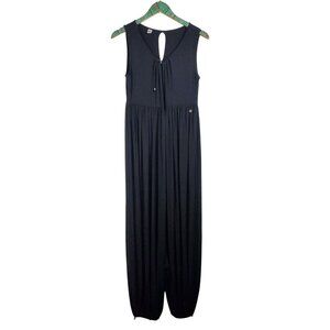 Que Women's Black Drop Crotch Sleeveless Drawstrings V-Neck Jumpsuit Size 6 NWOT